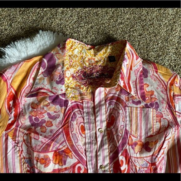 Robert Graham Shirt Paisley Striped Multicolor Linen Cotton Pearl Button Down XL - Picture 4 of 10